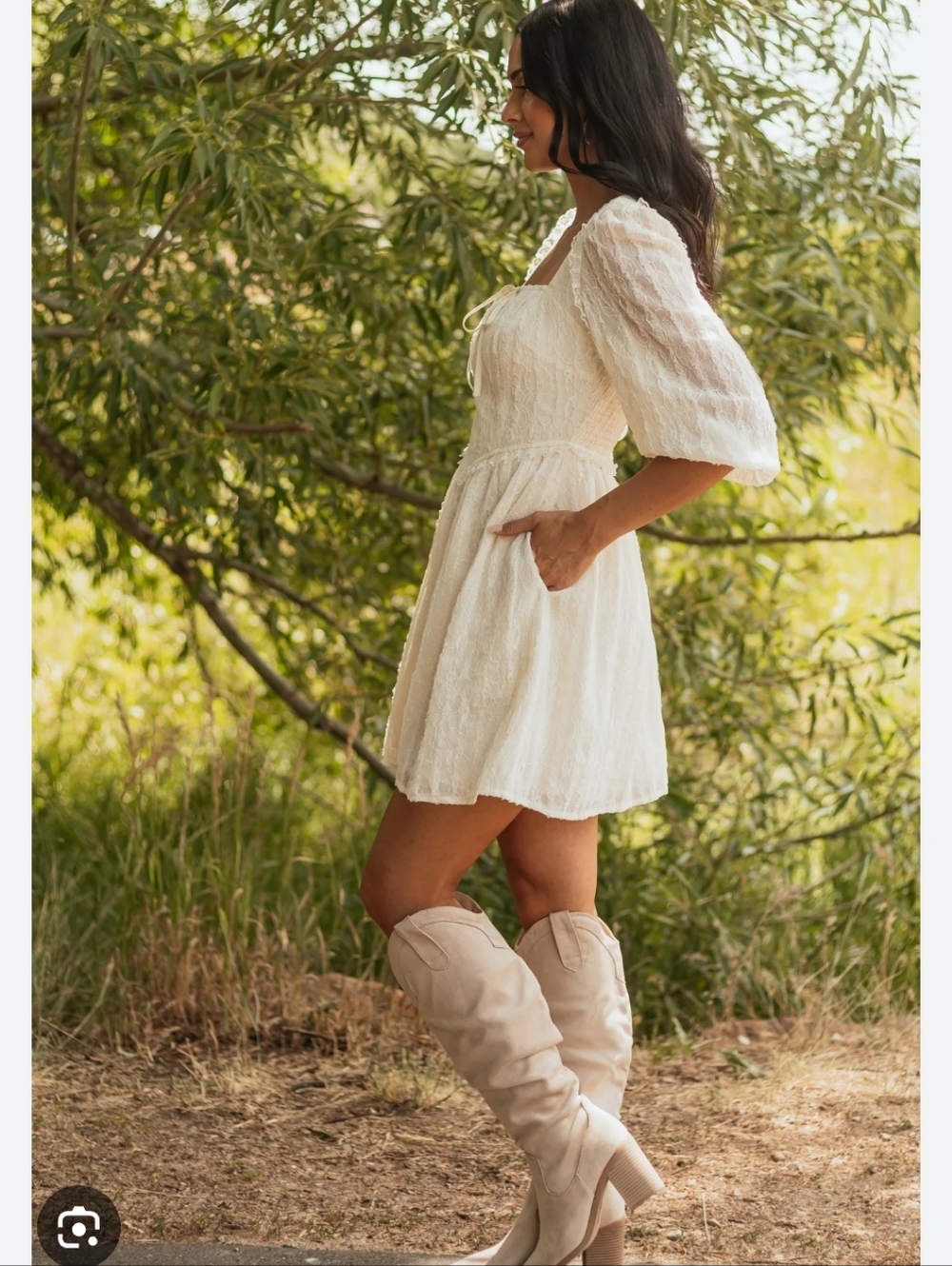 Listicle Cream Puff-Sleeve Tiered Dress Medium 100% COTTON